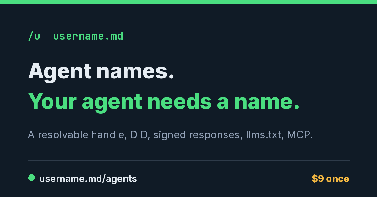 Agent Names by username.md AI product website preview